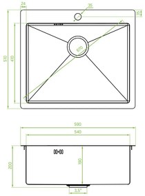 Laveo Marmara, 1-komorový nerezový drez 510x590x200 mm, zlatá, LAV-SAM_G10T
