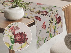 Biante Dekoračný behúň na stôl PML-083 Kvety a motýle na béžovom 35x180 cm