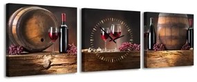 3 dielne obrazové hodiny, Wine, 35x105cm