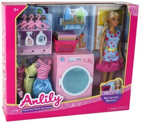 Lean Toys Bábika Anlily – s práčkou a doplnkami na pranie