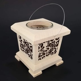 AMADEA Drevený lampáš s ornamentom, masívne drevo, 9x9x9 cm