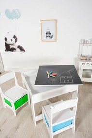Ourbaby detský stôl so stoličkami s modrým a zeleným boxom
