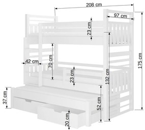Poschodová posteľ pre 3 deti Hanka, 200x90cm, buk