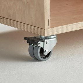 Drevená úložná skriňa RICO, s kolieskami, 4 priehradky, Š 800 mm, breza