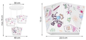 Detské závesné svietidlo Diamond, 3x biele textilné tienidlo so vzorom, o