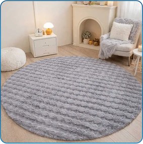 Okrúhly Bublinový koberec Rabbit Buble 120 cm strieborný plyšový