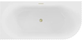 Mexen Gia, voľne stojaca rohová vaňa, drážkovaná, ľavá, 170 x 80 cm, biela lesklá, zlatý matný prepad, 52701708000L-55