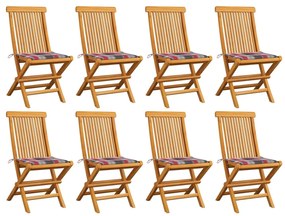 Záhradné stoličky, červené kockované podložky 8ks, tíkový masív 3072930