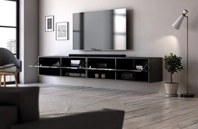 Závěsný TV stolek Derby 280 cm černý mat/černý lesk