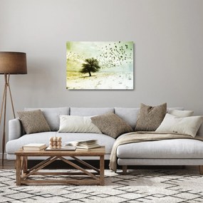 Sklenený obraz - Maľovaný kŕdeľ vtákov (70x50 cm)
