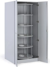 Skriňa s otočným regálom na šanóny, 5 poschodí, uzamykateľná, sivá