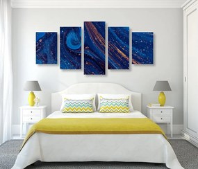 5-dielny obraz abstrakcia v modro zlatých farbách