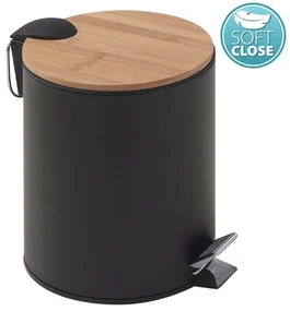 Gedy Gedy, KENTA odpadkový koš 3l, Soft Close, čierna mat/bambus, 1309
