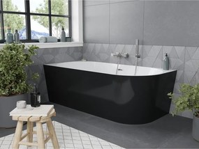 Mexen Mia, voľne stojaca rohová vaňa, lavá, 170 x 80 cm, biela-čierna, brúsená oceľ prepad, 52691708075L-97