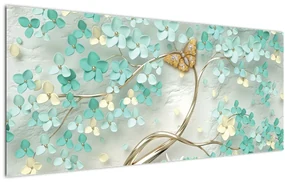 Obraz kvety s motýľmi (120x50 cm)