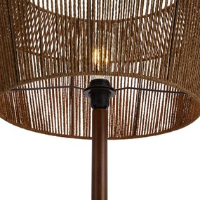 Stojacia lampa z orechového dreva s hnedým tienidlom z papierového lana 50/50/30 - Mels
