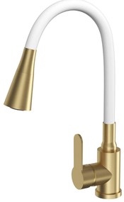 Gamma Flex 3000, stojanková drezová batéria s flexibilným ramenom, biela-zlatá matná, GMA-BFX-3000WHGD