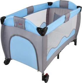 Cestovná postieľka s prebaľovacím pultom, modrá/sivá