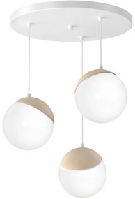 Závesné svietidlo Sfera, 3x biele sklenené tienidlo, w/drevo, o