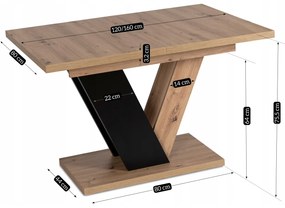 JAKS Jedálenský stôl Clark 120 cm dub artisan čierny