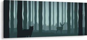 Obraz - Jeleň s vlkom v skalách (120x50 cm)