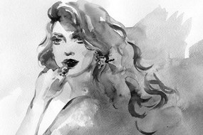 Obraz akvarelový ženský portrét v čiernobielom prevedení - 120x80