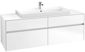 VILLEROY &amp; BOCH Collaro závesná skrinka pod umývadlo na dosku (umývadlo v strede), 4 zásuvky, s LED osvetlením, 1600 x 500 x 548 mm, White Matt, C031B0MS