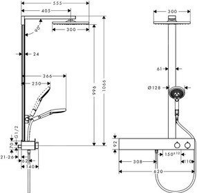 Hansgrohe Raindance E, sprchová súprava Showerpipe 300 s termostatom 600, EcoSmart 9 l/min, chrómová, HAN-27364000