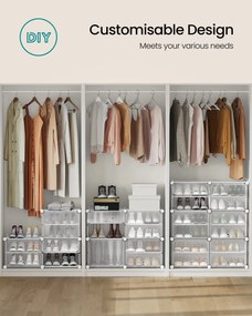 Spojiteľný stojan na topánky pre až 48 párov topánok, biely a priehľadný