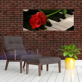 Obraz - Klavír a ruža (120x50 cm)