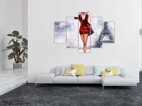 Obraz - Žena a Eiffelova veža (150x105 cm)