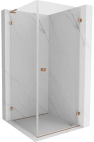 Mexen Lunar-B L výklopný sprchový kút pravý 80 x 80 cm, číre sklo, medená matná, 832L-080-080-65-00-P