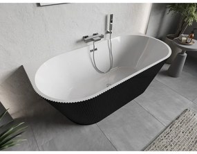 Mexen Oris, voľne stojaca ryhovaná vaňa 150 x 75 cm, biela-čierna, chrómový prepad, 52871507575-01