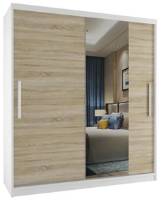 Šatníková skriňa 133 cm Belini biely mat / dub sonoma s posunými dverami a zrkadlom  MSE SZP2/2/W/1DS1L/AL