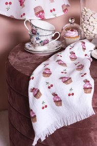 Biely kuchynský froté uterák s tortičkami Cherry Cupcake - 40*66 cm