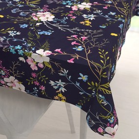 Biante Bavlnený obdĺžnikový obrus Sandra SA-557 Modro-ružové kvety na tmavo modrom 60x100 cm