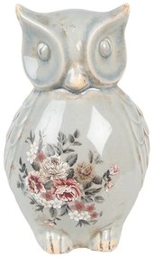 Zelená keramická dekorácia sova s kvetmi Floria - 13*12*22 cm