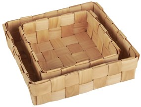 Ib Laursen Drevený košík Square Braided Chip Wood – set 2 ks
