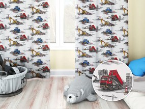 Biante Detský bavlnený záves Sandra SA-578 Nákladiaky a bagre na bielom 150x220 cm