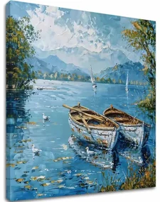 Obraz krajiny na plátne Scenéria s loďkami | Akrylové detaily 60x60 cm