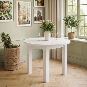 Okrúhly jedálensky stôl EDWIN biely + biele nohy Typ stola: Rozkladacia verzia +40cm