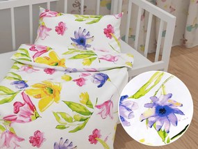 Biante Detské bavlnené posteľné obliečky do postieľky Sandra SA-481 Žlto-ružové akvarelové kvety na bielom Do postieľky 90x140 a 40x60 cm