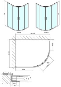 Polysan, EASY LINE štvrťkruhová sprchová zástena 1000x800mm, L/R, číre sklo, EL2915