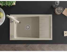 Mexen Elias, 1-komorový granitový drez 795x480x200 mm a drezová batéria Savita, béžová, 6511-69-672601-69