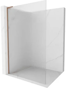 Mexen Kioto L, sprchová zástena Walk-In 70 x 200 cm, 8mm sklo s rebrovým vzorom, medený matný profil, 800-070-103-65-09