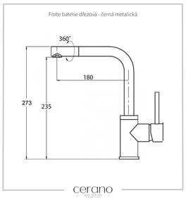 Cerano Forte, drezová batéria h-273 s otočným ramenom, čierna metalická, CER-LIV5553-601