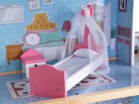 Jokomisiada Veľký drevený domček pre bábiky + drevený nábytok v pastelových farbách ZA5457