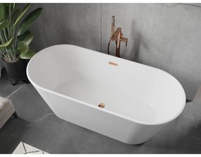 Mexen Flavia, voľne stojaca vaňa 150 x 75 cm, biela, ružové zlato prepad, 54031507500-60