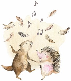 Gario Detská nálepka na stenu Forest team - tanec bobra a ježka Rozmery: 95 x 80 cm