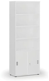 Kombinovaná kancelárska skriňa PRIMO WHITE, zasúvacie dvere na 2 poschodia, 2128 x 800 x 420 mm, biela